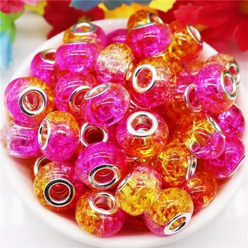 10Pcs Handmade Crackle Flower Art Resin Muranos Large Hole European Beads Fit Pandora Bracelet Necklace Earrings Women Jewelry