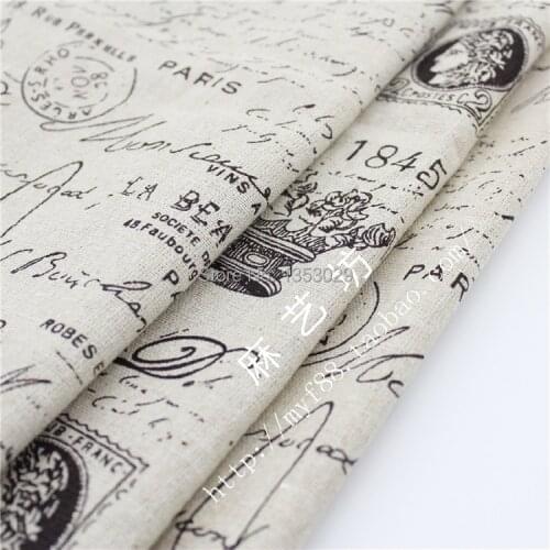 DIY Fabric! Vintage 150x100cm Retro Linen Fabric - Newspaper English Letter Mail Eiffel Tower Print Zakka Fabric