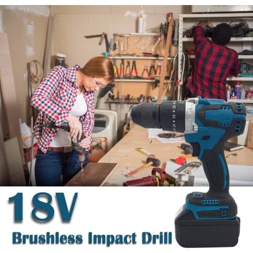 18V 13mm Electric Impact Drill 3 in 1 Brushless Electric Screwdriver Hand Electric Drill LED Suitable for Makita Battery 18V~21V