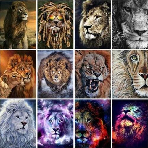 HUACAN Full Full Square Diamond Painting Lion Mosaic Needlework 5D DIY Diamond Embroidery Animal Home Decor Wall Art