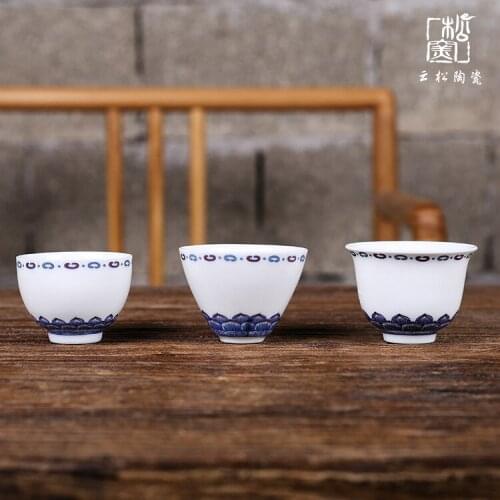 Ceramic Tea Utensil High Grade and White Porcelain Teacup Single Cup Hand-Painted Cup Master Cup Kung Fu Tea Set Ceramic Teacups