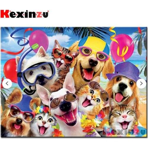 Kexinzu Full Square/Round Drill 5D DIY Diamond Painting "Swimming dog" Diamond Embroidery Cross Stitch 3D Decor Gift K@#888