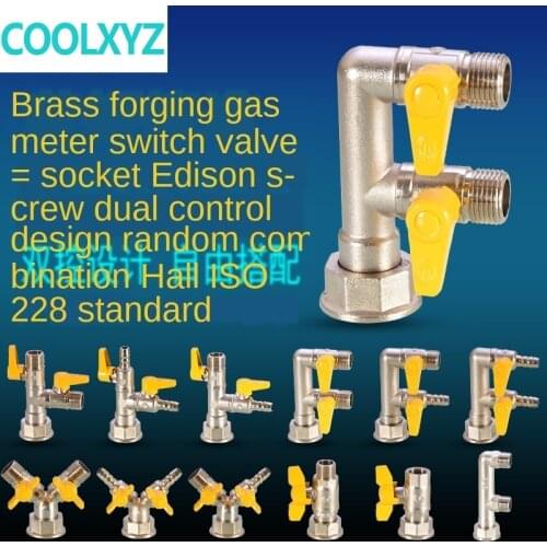Brass gas meter switch connector one point two way natural gas meter ball valve valve three-way M30 turn 1/2 inch gas stove