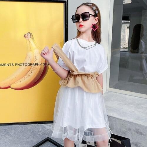 Summer Teen Girls Dress Kids Mid-length T-shirt Dress Girls Party Dress Princess Dresses Children Party Clothes 6 8 10 12 Years