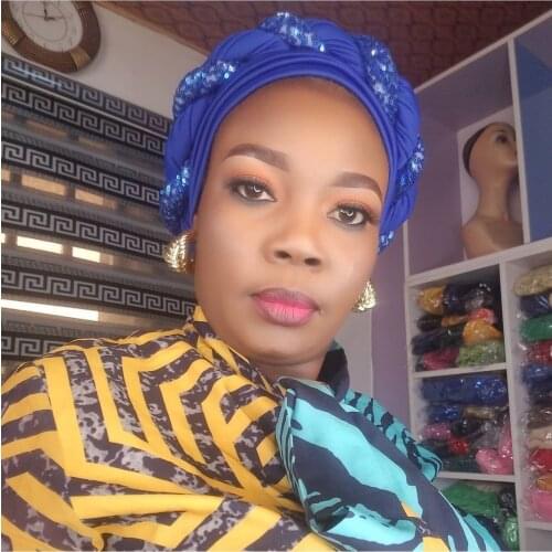 Fashion African Auto Gele Headtie Sequins Braids Womens Turban Cap Muslim Headscarf Bonnet Ready to Wear Hijab Wedding Hat