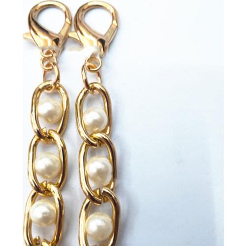 Fashion Metal Imitate Pearl Shoulder Bag Strap Replacement Metal Bag Chain 120cm Handbag Strap Purse Strap Sweet Handles For Bag