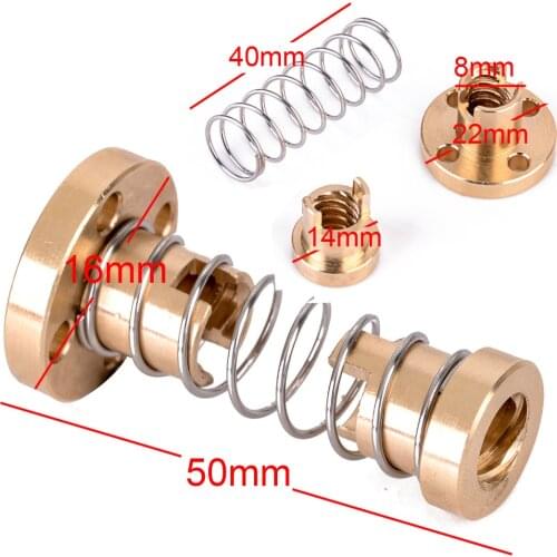 New T8 Anti-Backlash Spring Loaded Nut Brass Elimination Gap Nut For 8mm Threaded Rod Lead Screw 3D Printer Parts