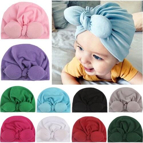 2019 Brand New Newborn Baby Kids Boys Girls Soft Turban Cap Beanie Solid Bow Knot Wrap Hats Milk Fiber Beanis Baby Gifts