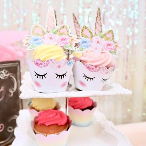 Rainbow Unicorn Cupcake Wrappers Birthday Cupcake Decor cake topper for Rainbow Unicorn Birthday Party Baby Shower decoration