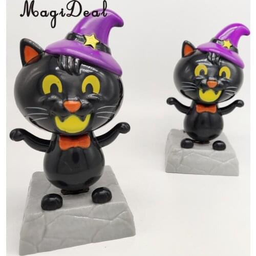 Adorable Dancing Cat with Witch Hat Statue Figure, Plastic Bobbleheads Doll, Home Office Car Dashboard Ornament