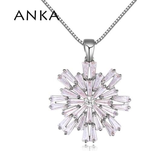 ANKA brand simple snowflake flower pendant necklaces with made AAA cubic zircon fashion jewelry necklace gift for women #26203