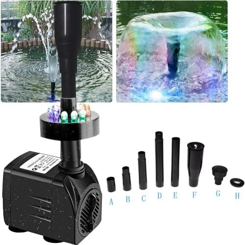 Fountain Pump with Led Lights 220GPH 15W Submersible Water Fountain with 63" High Lift for Aquarium Fish Tank Pond Hydroponic
