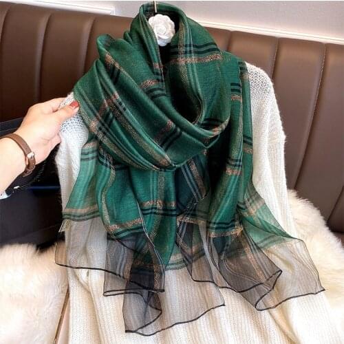 2020 Luxury Silk Wool Scarf Women Plaid Long Foulard Female Glitter Shawl Wrap for Ladies Hijab Spring Winter Thin Warm Scarves