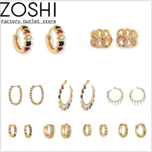 1pair Copper Micro Pave Zirconia Hoop Cartilage Earrings for Women Or Girls Fashion Round Ear Buckle Ear Piercing Jewelry