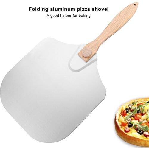 Amazon style folding aluminum pizza shovel wooden handle aluminum pizza shovel baking shovel pizza transfer tool folding shovel