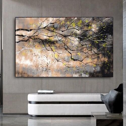 Modern Canvas Poster Painting on Canvas Abstract Textured Brown Trees with Yellow Leaves Wall Art Paintings for Home Decoration