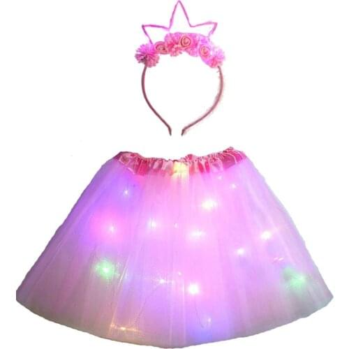 2021 New Glow Light Women Girl Princess Tutu Skirt Clothing Party Headband Cat Fox Anime Costume Cosplay Devil Fancy Dress Props
