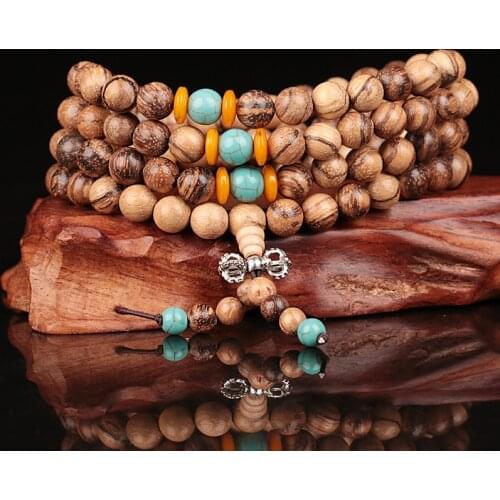 Vietnam Incense Wood Bracelet 0.6 0.8mm 108 Buddha Bead Tiger Stripe Bracelet Men and Women Rosary Wholesale Yoga Jewelry