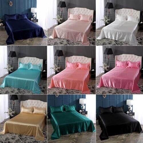 High-End Satin Emulation Silk Bed Sheet Set Pillowcase Luxury Home Queen Size Bed Sheets Set Soft Smooth Bedsheets Bedsheet