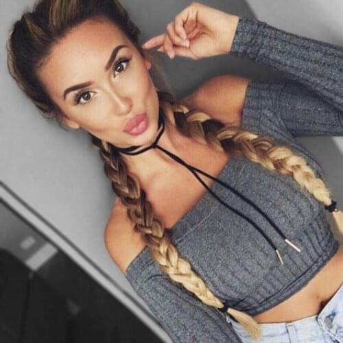 Women Knitted Crop Tops Autumn Long Sleeve Off Shoulder Slash Neck Short T Shirt Bustier Tops Tees Girls Streetwear