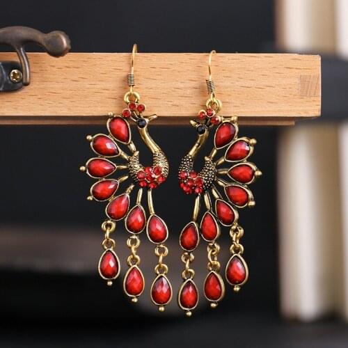 2021 Womens Peacock Jhumka Earrings Vintage Corful Beads Indian Jewelry Turkish Carved Earrings Tribal Gypsy Jewelry