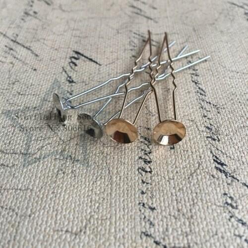 65MM 80PCS Gold / Nickel Color Metal Hair pins With 10MM Round Base DIY Hair Jewelry Accessory Findings