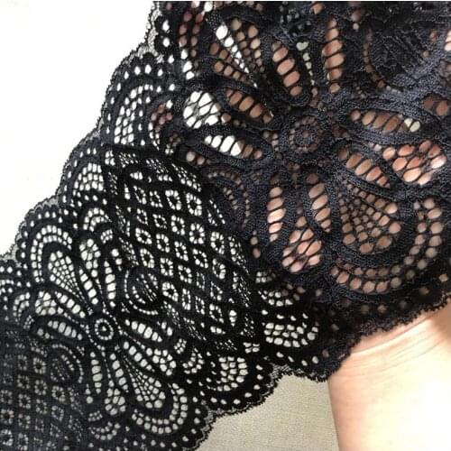 1 Yard 17cm Lace Fabric DIY Crafts Sewing Suppies Bra Underwear Decoration Accessories For Garments Black Flower Elastic Lace Trim