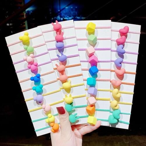 10 Pcs/Box Baby Children Cute Heart Rabbit Bear Elastic Hair Bands Girls Lovely Scrunchies Rubber Bands Kids Hair Accessories