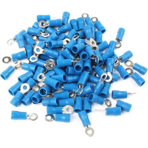 100Pcs Rv2-3 Blue 22-16 Awg 1.5-2.5Mm2 Insulated Ring Terminal Connector Cable Connecto Wire Connector Rv2.5-3 Rv