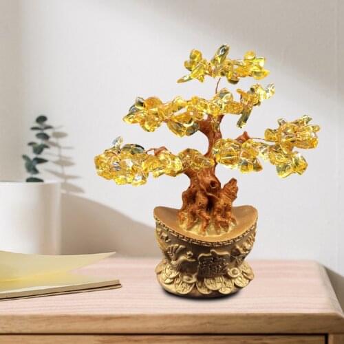 17x14cm Crystal Money Tree Wealth Yellow Crystal Tree Bonsai Style Wealth Luck Feng Shui Ornaments
