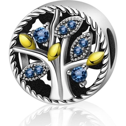 2019 NEW 100% 925 Sterling Silver Sapphire Flashing Tree of Life Charm Beading Suitable DIY Bracelet Women Jewelry 2001-2020