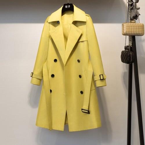 2019 Autumn Long Casual Woman Double Breasted Trench Coat Loose With Belt Overcoat Waterproof Raincoat Business Outerwear R691