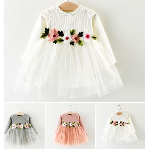 3Colors-1Pcs Baby Girls Dress Cute Flower Birthday Party Princess Pageant Prom Dress 3M-3Y