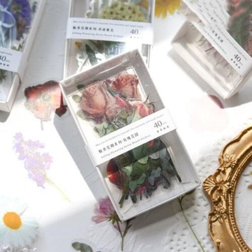 40pcs/box Vintage Flower Stickers for Ablum Diary Scrapbooking Journa Botanicall Decoration Label Sticker Kawaii Stationery