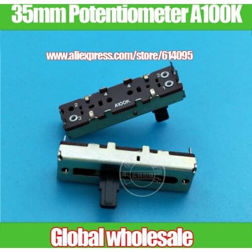 5pcs 35MM Sliding Fader Single Potentiometer A100K / Handle Length 10MMC