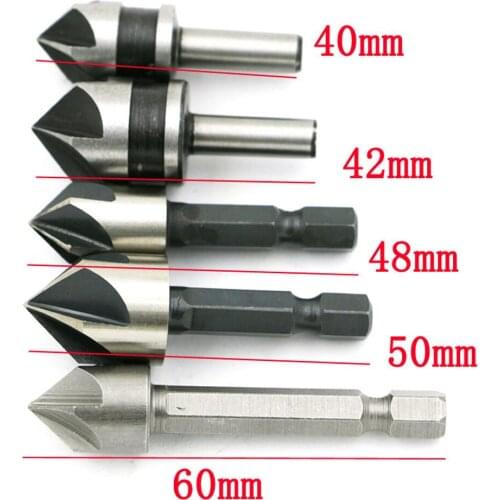 5pcs HSS 5 Flute Countersink Drill Bit Set Chamfer Angle 82 Degree Woodworking Chamfering Tool 48- 60mm for drilling wood boards