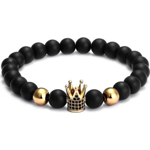 8mm crown yellow Tigereye gold silver copper cz zircon cubic zirconia beads bohemian Bracelet agate Onyx Stone Bangles rh4g