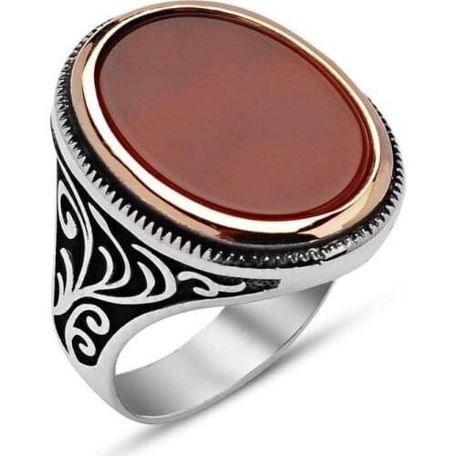 925 sterling Silver Smooth Agate Gemstone Oval Pattern Ring