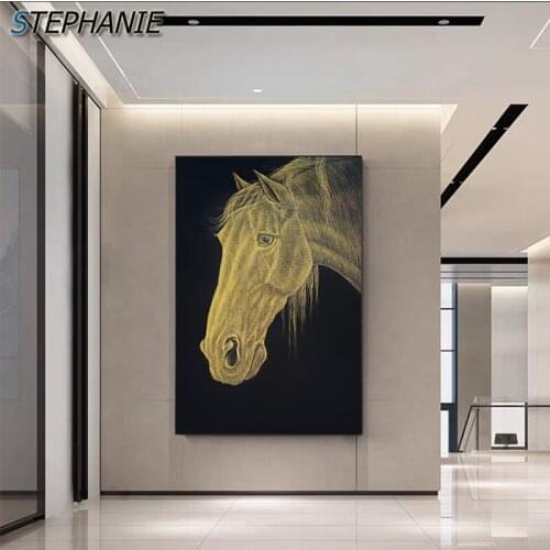 Abstract Golden Horses Painting Modern Canvas Posters N Prints Creativity Wall Art Pictures for Living Room Entrance Big Posters