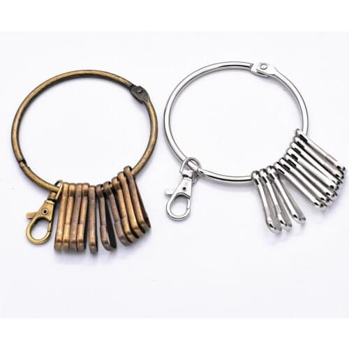 Antique Silver and Bronze Plated Big Keyring with Lobster Buckle and Ten Long Buckles For Making Personality KeyChain