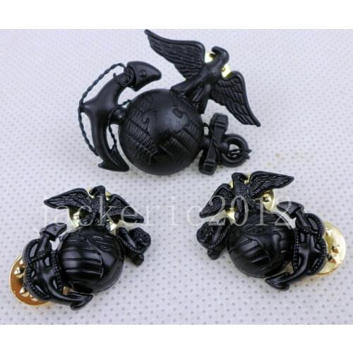 BLACK US MILITARY BADGE USMC BADGE CAP PIN AND MARINE CORPS COLLAR PINS military Store