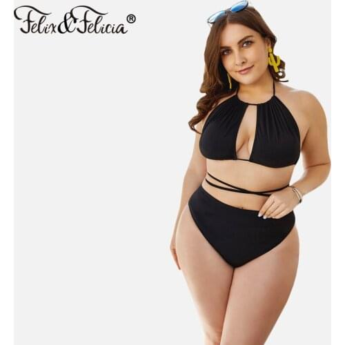 FELIX&FELICIA Sexy Swimsuit Women 2020 High Waist Swimwear Push Up Solid Bikini Female Plus Size Strappy Two-Piece Bathing Suit