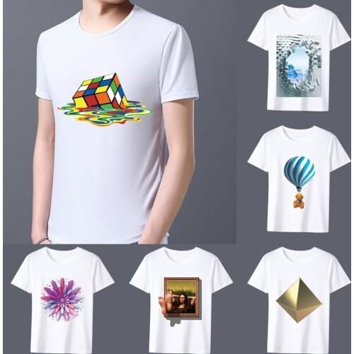 T-shirt Mens Classic White 3D Printing Series Fashion Casual Simple Round Neck Youth Commuter Wear Comfortable Versatile Top