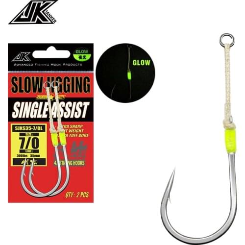 JK SJXS35 Hook Fishing Sea 4/0 5/0 7/0 9/0 11/0 Assist Jig 4X Single Fish Hook Hole Glow Fishhook Fishing Tackle
