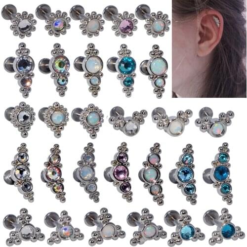 New 1PC 16G G23 Titanium Steel Opal Cluster Ear Tragus Helix Cartilage Cz Gem Flower Earring Stud Labret Bar Ring Body Piercing