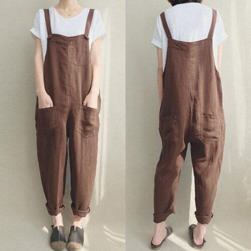 Oversize Womens Summer Jumpsuits ZANZEA 2021 Vintage Suspender Overalls Solid Rompers Female Casual Backless Playsuits Pants