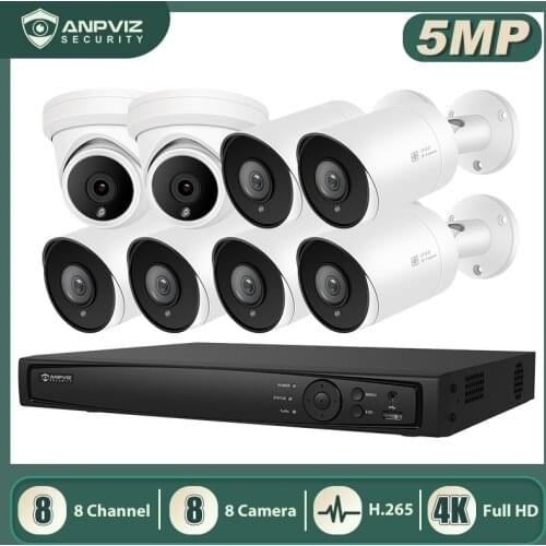 Anpviz 8CH 4K NVR 5MP Dome/Bullet mixed POE IP Camera Kit Home/Outdoor Security systems CCTV Video Surveillance NVR Kit