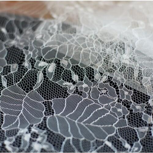 1Meter 150 CM Wide Hard French Leaves Lace Fabric Black White Mesh Evening Dress Costume Sewing Trim Home Textiles Materials DIY
