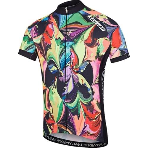 KEYIYUAN Summer Men Cycling Jersey New Short Sleeve Cycle Clothing Breathable MTB Shirt Road Bike Sportswear Tops