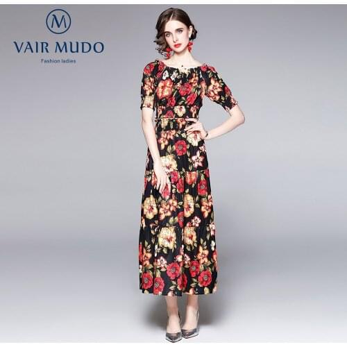 Fashion Manor Dress Retro Style Cropped Top High-Waisted Floral Print Half Skirt Suit Dress Women Elegant Fashion Summer Y-229